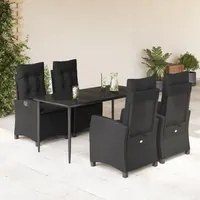 Set da Pranzo da Giardino 5 pz Nero con Cuscini in Polyrattan 3212746