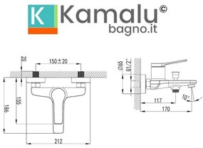 Kamalu - Miscelatore vasca con doccetta e flessibile finitura nero leva bronzo| KAM-KANDA NERO-B