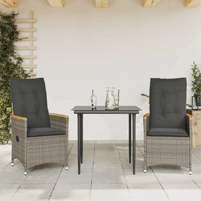 Sedie da giardino reclinabili 2 pz e cuscini grigio polyrattan