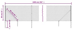 Recinzione a Rete con Picchetti Ancoraggio Argento 0,8x10 m