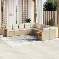 Set Divano da Giardino 10 pz con Cuscini Beige in Polyrattan 3227192