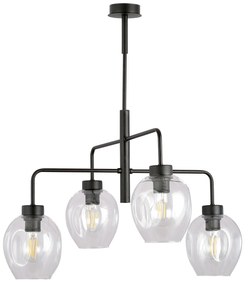 Lampadario Moderno 4 Luci Auriga In Accaio Nero E Vetro Trasparente