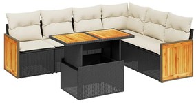 Set Divani da Giardino con Cuscini 7pz Nero Polyrattan