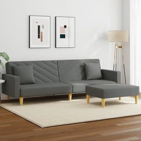 Divano Letto 2posti Cuscini E Poggiapiedi Grigio Scuro Tessuto /