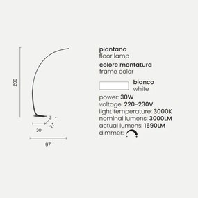 Piantana KEEP a LED con struttura in metallo Bianco 97x200 cm