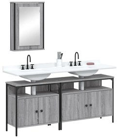 Set Mobili Da Bagno 3 Pz Grigio Sonoma İn Legno Multistrato /