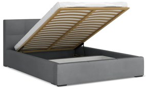 Letto matrimoniale imbottito grigio scuro in velluto con contenitore con rete inclusa 140x200 cm Hiko – Makamii