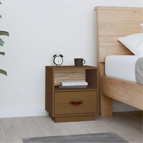Comodino Marrone Ambrato 40x34x45 Cm İn Legno Massello Di Pino /