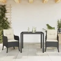 Set da Pranzo da Giardino 3 pz con Cuscini Nero in Polyrattancod mxl 110873