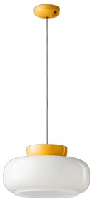 Sospensione Vintage Decò Maracana Vetro-Ceramica Bianco-Giallo 1 Luce E27