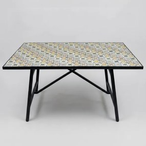 Set Tavolo E Sedie Da Esterno 90x160 Cm In Ferro E Maioliche Amalfi