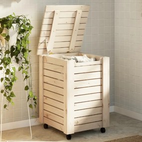 Cesta Biancheria Con Ruote Rana 45x45x64 Cm Legno Massello Pino /