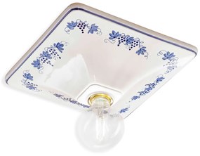 Plafoniera Quadrata Classica Trieste Bianco Decorato Filo Blu 1 Luce E27