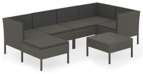 Set Divani da Giardino 7 pz con Cuscini in Polyrattan Grigio