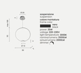 Lampada a sospensione Led OMEGA in metallo verniciato Nero Grande 50 cm