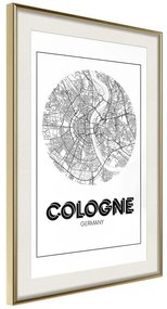 Poster  City Map: Cologne (Round)  Cornice Quadri Cornice d'oro con passe-partout, Larghezza x Altezza Home decor 20x30