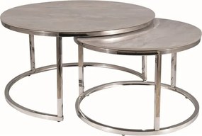 Set di Tavolini da caffè Portafino B effetto marmo grigio/cromo - ø80/ø60 cm