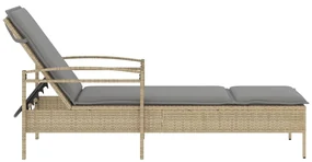 Lettino prendisole con cuscino beige 63x200x81 cm in polyrattan