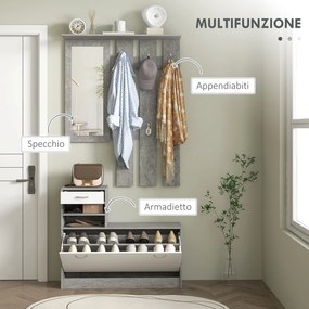 Mobile Guardaroba per Ingresso con Specchio Appendiabiti e Scarpiera Regolabile Grigio...