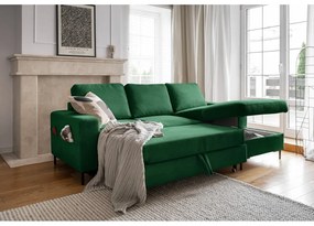 Divano letto angolare in velluto a coste verde scuro (angolo destro) Lofty Lilly - Miuform