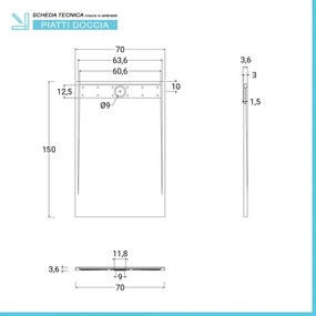 Piatto doccia 70x150 bianco pietra in resina riducibile con canalina Argo