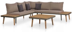 Set divani da giardino 4 pz con cuscini legno di acacia marrone