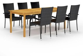 Set mobili da pranzo per giardino 7 pz nero