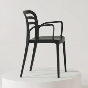 Sedia interni ed esterni impilabile con braccioli - MEG Nero 2 pezzi