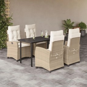 Set da pranzo da giardino 5 pz con cuscini beige in polyrattan