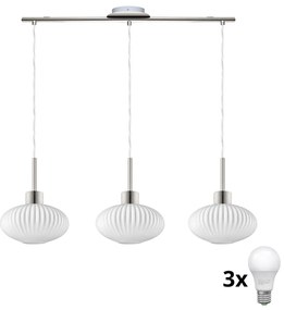 Lampadario LED sospeso su cavo HARMA 3xE27/60W/230V cromo opaco/bianco