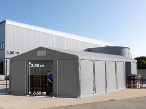 TOOLPORT 8x12m tenda capannone, altezza 3,0m porta scorrevole, PVC 850, grigio, con statica (sottofondo in cemento) - (94054)
