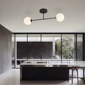 Plafoniera Moderna Morrigan 2 Luci In Acciao Nero E Sfere In Vetro Bianco