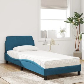 Letto con materasso blu 90x200 cm in velluto