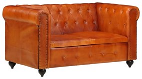 Divano chesterfield a 2 posti tanno in vera pelle