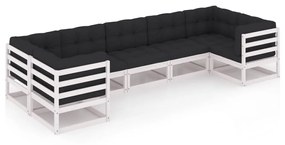 Set divani da giardino 7 pz con cuscini massello di pino bianco