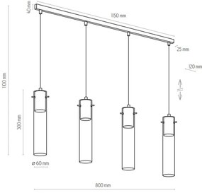 Lampadario su filo LOOK GRAPHITE 4xGU10/10W/230V