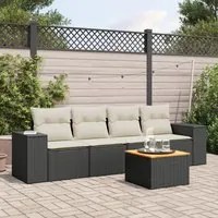 Set Divani da Giardino 5 pz con Cuscini in Polyrattan Nero 3225321