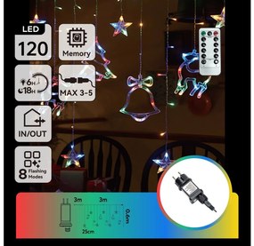 Aigostar - Catena di luci natalizie per esterni a LED RGBY, 120 LED / 6 W / 230 V / 8 funzioni, 3x0,6 m, IP44 + telecomando