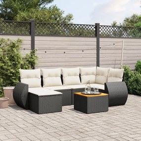 Set divani da giardino con cuscini 7pz nero polyrattan