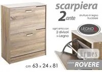 Scarpiera rovere due ribalte con due divisori cm 63 x 24 x 81 h