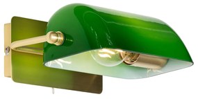 Lampada da parete classica da notaio in ottone con vetro verde - Banker
