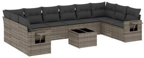 Set divani da giardino 11 pz con cuscini in polyrattan grigio