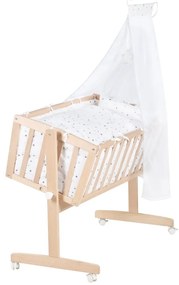 Culla di colore naturale in faggio massiccio con ruote e baldacchino 40x90 cm – Roba