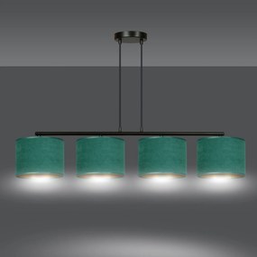 Lampadario 4 Luci Ganesha In Acciaio Nero E Paralumi In Tessuto Verde
