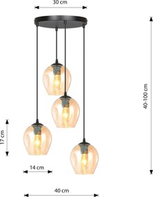 Lampadario a Sospensione ISTAR 4 PREMIUM 4xE27 in Acciaio e Vetro