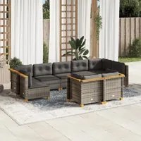 Set Divano da Giardino 9 pz con Cuscini Grigio in Polyrattan 3261990