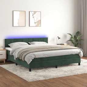 Letto A Molle Con Materasso E Led Verde Scuro 160x200cm Velluto /