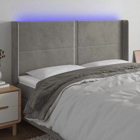 Testiera A Led Grigio Chiaro 183x16x118/128 Cm İn Velluto /