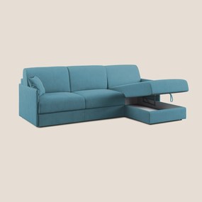 Evans Divano letto angolare con penisola in morbido tessuto impermeabile T02 azzurro