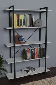 Libreria 5 Ripiani Stile Industrial 120x34x180 Jonah Bianca